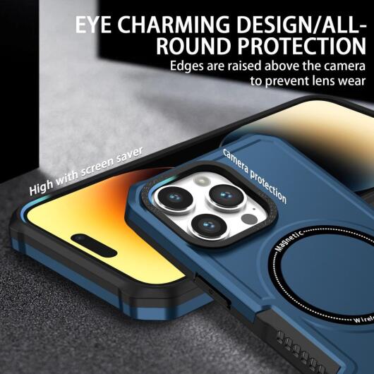 Apple iPhone 15 Pro Max Hoesje met MagSafe Shockproof Back Cover Blauw afbeelding 10
