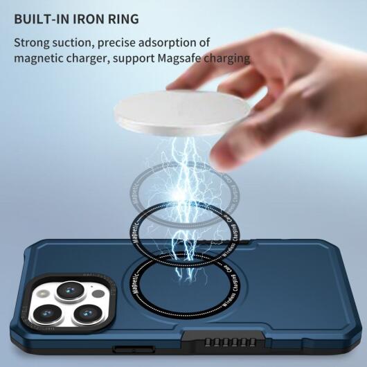 Apple iPhone 15 Pro Max Hoesje met MagSafe Shockproof Back Cover Blauw afbeelding 4