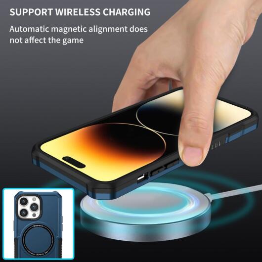 Apple iPhone 15 Pro Max Hoesje met MagSafe Shockproof Back Cover Blauw afbeelding 9