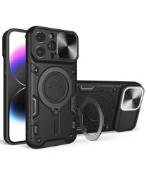 Apple iPhone 15 Pro Max Hoesje Camera Slider en Kickstand Ring Zwart