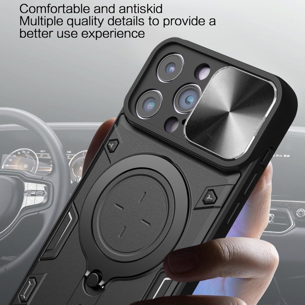 Apple iPhone 15 Pro Max Hoesje Camera Slider en Kickstand Ring Zwart afbeelding 5