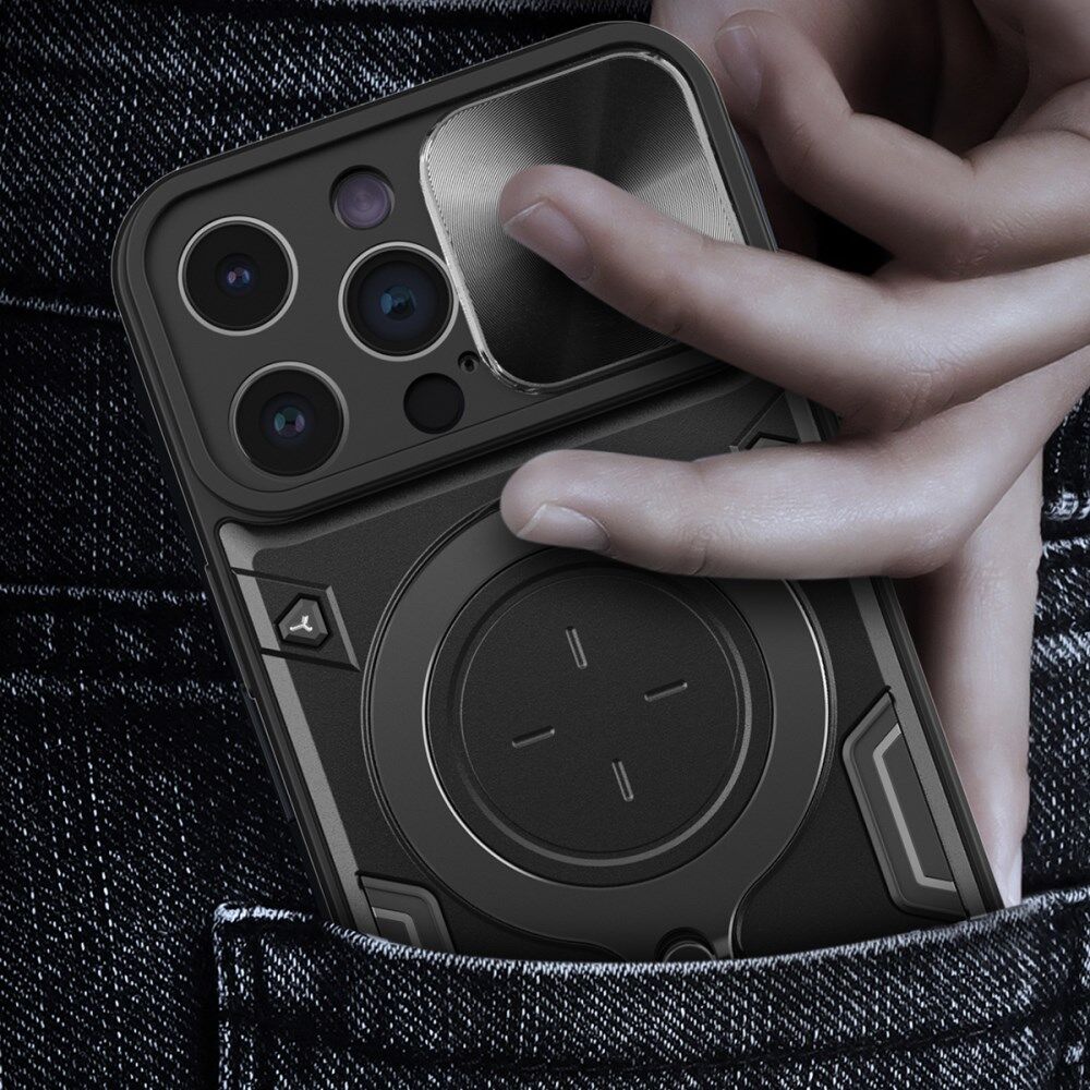 Apple iPhone 15 Pro Max Hoesje Camera Slider en Kickstand Ring Zwart afbeelding 9