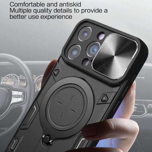 Apple iPhone 15 Pro Max Hoesje Camera Slider en Kickstand Ring Zwart afbeelding 5