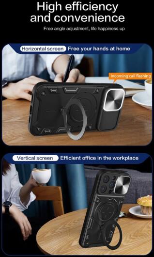 Apple iPhone 15 Pro Max Hoesje Camera Slider en Kickstand Ring Zwart afbeelding 6