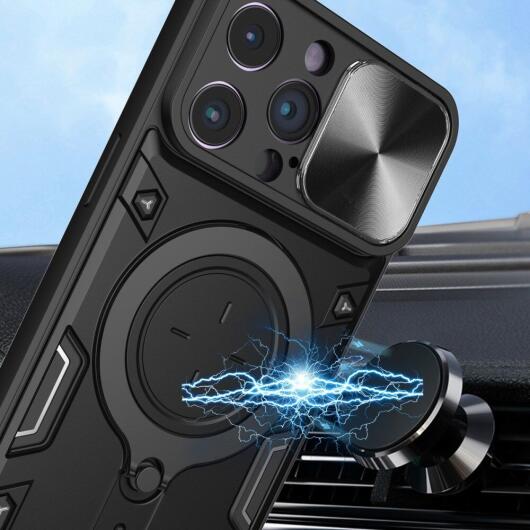 Apple iPhone 15 Pro Max Hoesje Camera Slider en Kickstand Ring Zwart afbeelding 8