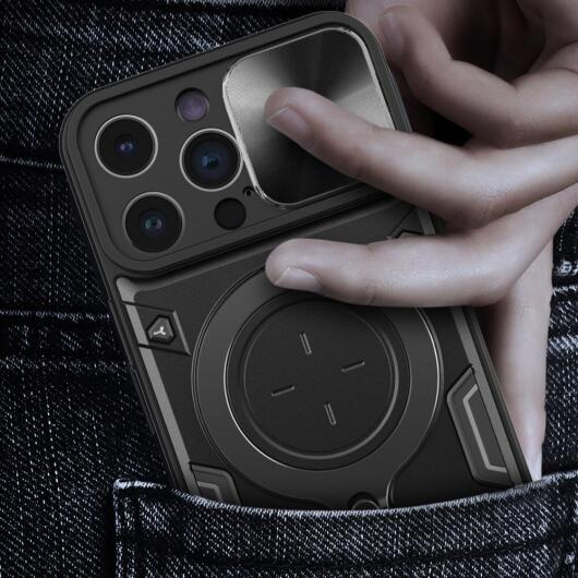 Apple iPhone 15 Pro Max Hoesje Camera Slider en Kickstand Ring Zwart afbeelding 9
