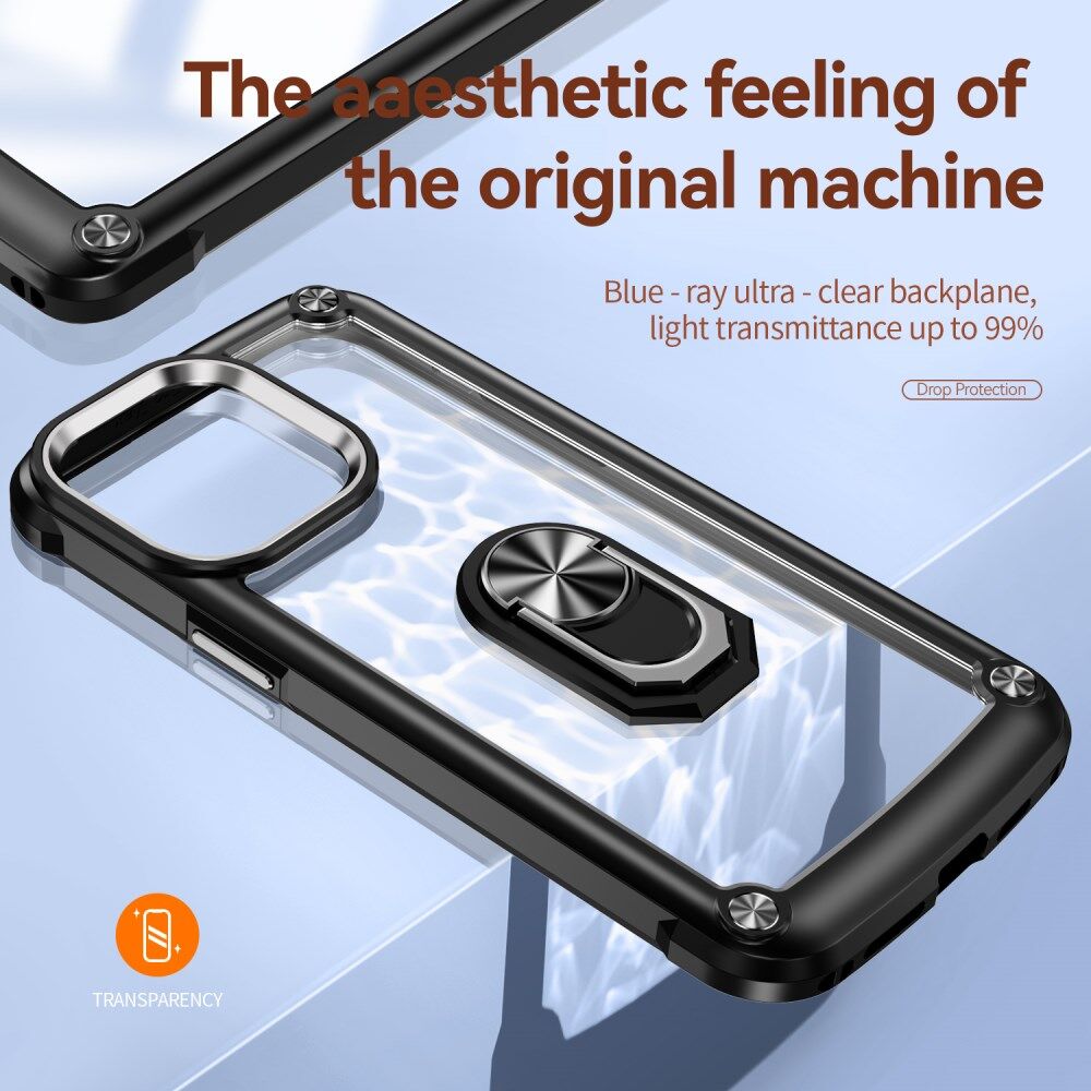 Apple iPhone 15 Pro Hoesje met Magnetische Kickstand Ring Zwart afbeelding 5