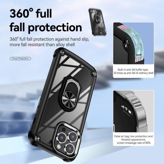 Apple iPhone 15 Pro Hoesje met Magnetische Kickstand Ring Zwart afbeelding 2