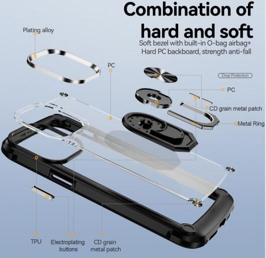Apple iPhone 15 Pro Hoesje met Magnetische Kickstand Ring Zwart afbeelding 7