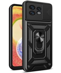 Motorola Edge 40 Pro Hoesje met Camera Slider en Kickstand Ring Zwart