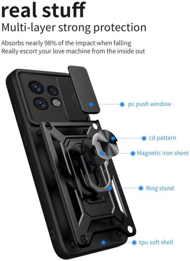 Motorola Edge 40 Pro Hoesje met Camera Slider en Kickstand Ring Zwart afbeelding 8