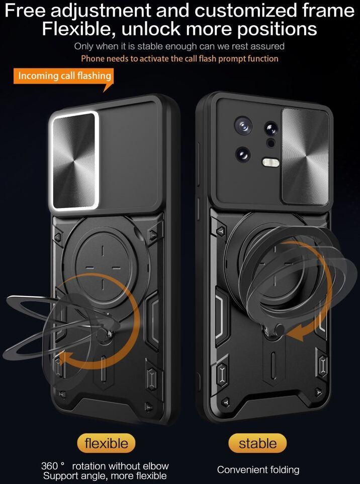 Xiaomi 13 Hoesje met Camera Slider en Kickstand Back Cover Zwart afbeelding 3