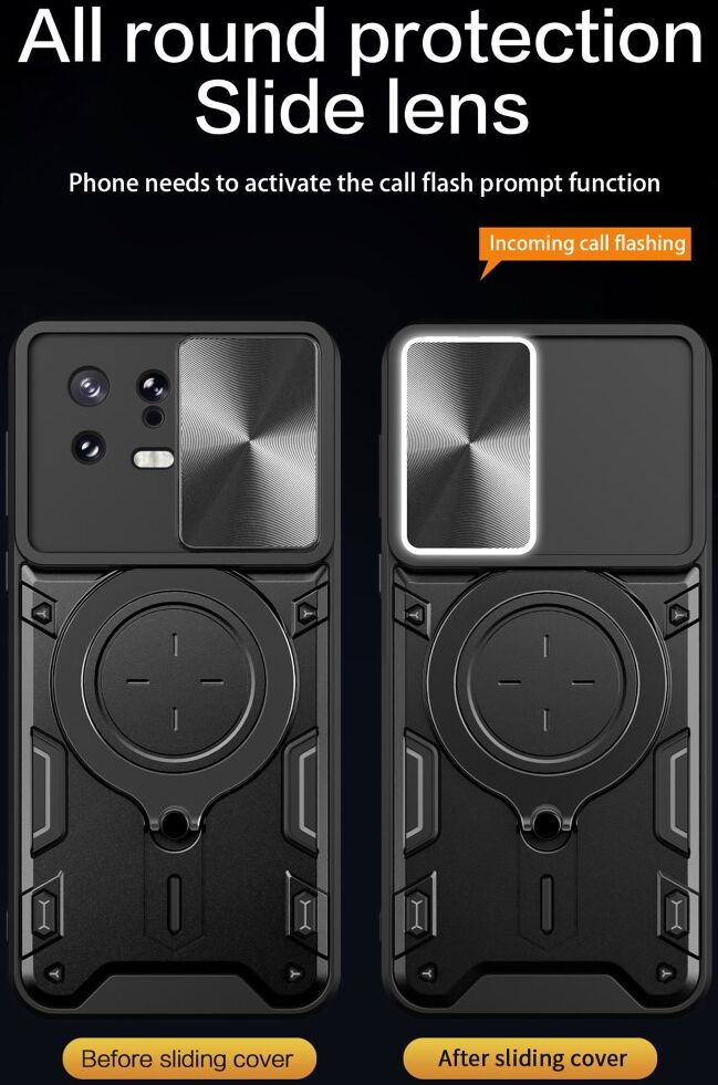 Xiaomi 13 Hoesje met Camera Slider en Kickstand Back Cover Zwart afbeelding 4