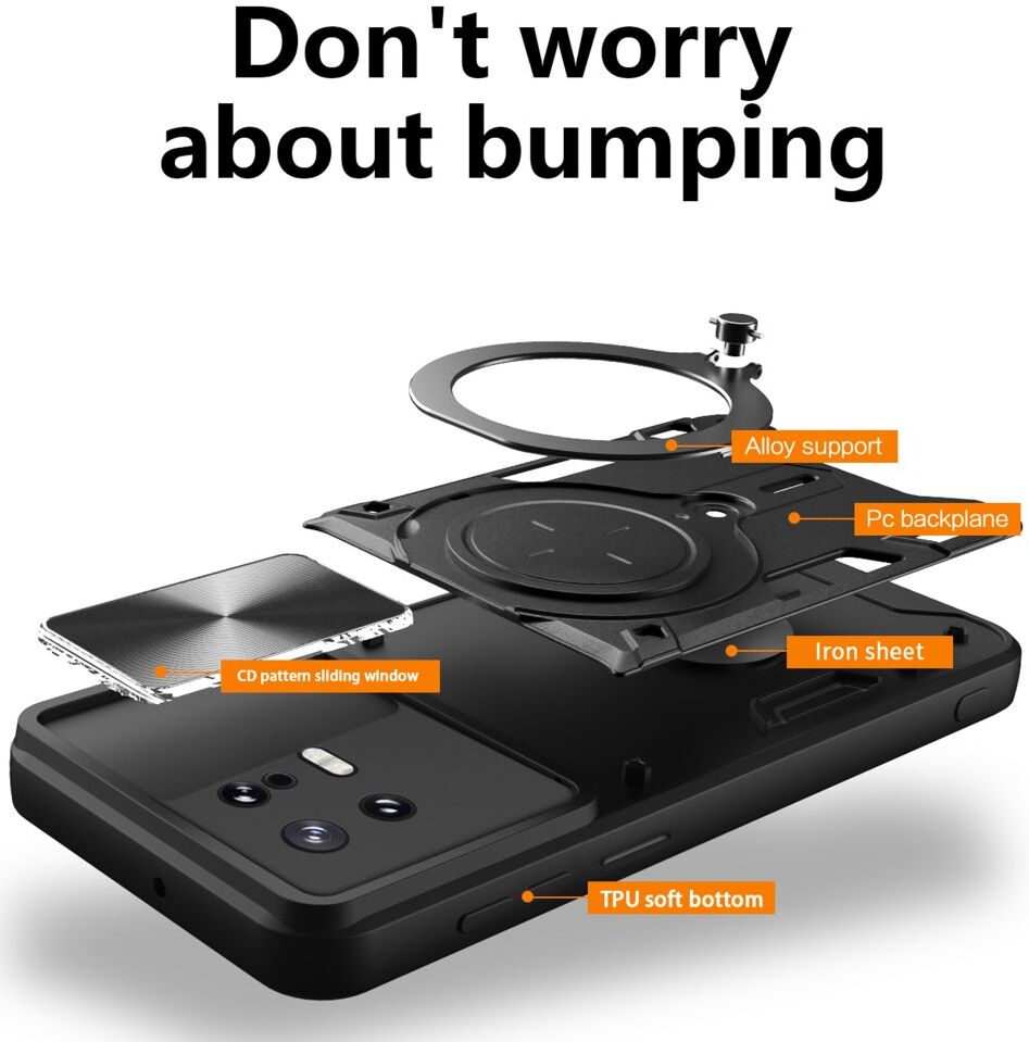 Xiaomi 13 Hoesje met Camera Slider en Kickstand Back Cover Zwart afbeelding 8