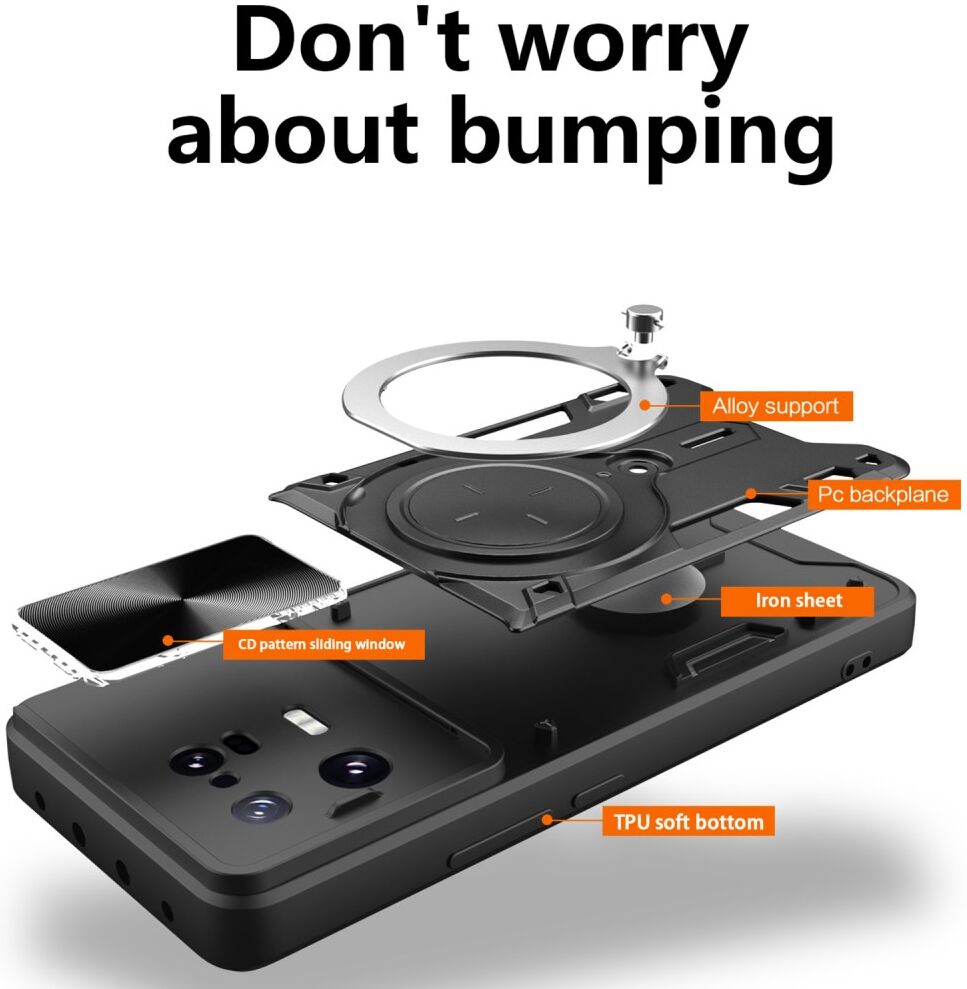 Xiaomi 13 Pro Hoesje met Camera Slider en Kickstand Back Cover Zwart afbeelding 3