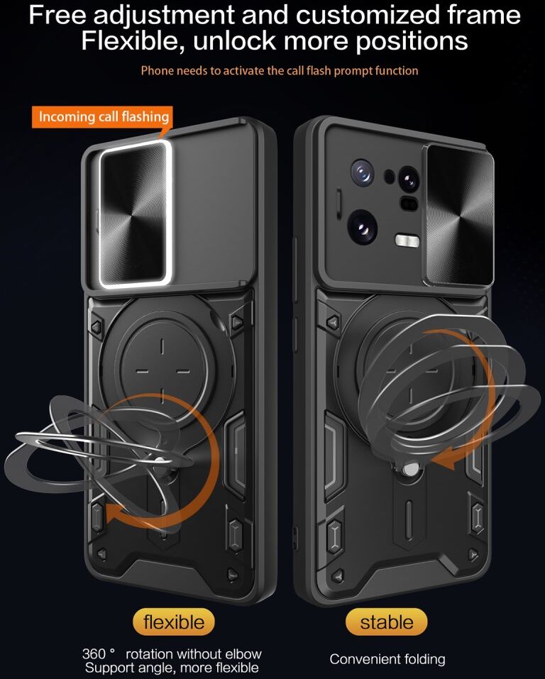 Xiaomi 13 Pro Hoesje met Camera Slider en Kickstand Back Cover Blauw afbeelding 5