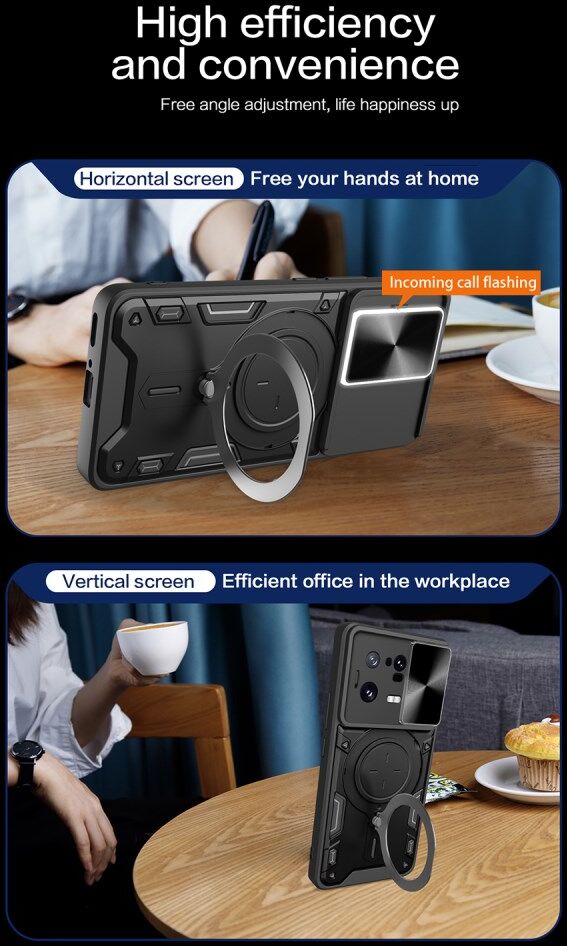 Xiaomi 13 Pro Hoesje met Camera Slider en Kickstand Back Cover Blauw afbeelding 6