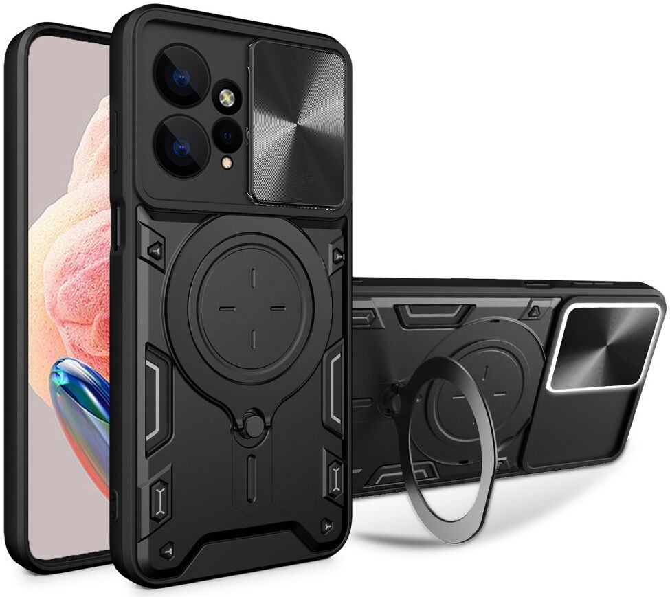 Xiaomi Redmi Note 12 Hoesje met Camera Slider en Kickstand Zwart afbeelding 1