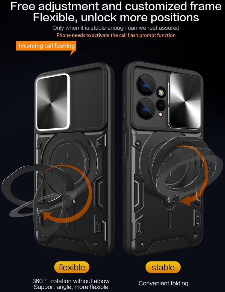 Xiaomi Redmi Note 12 Hoesje met Camera Slider en Kickstand Zwart afbeelding 2