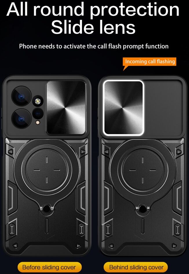 Xiaomi Redmi Note 12 Hoesje met Camera Slider en Kickstand Zwart afbeelding 3