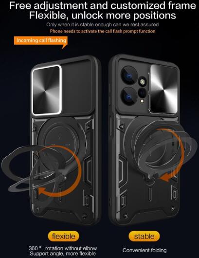 Xiaomi Redmi Note 12 Hoesje met Camera Slider en Kickstand Zwart afbeelding 2