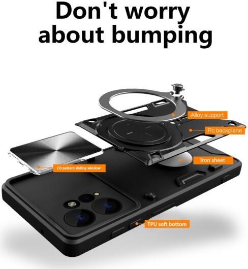 Xiaomi Redmi Note 12 Hoesje met Camera Slider en Kickstand Zwart afbeelding 5