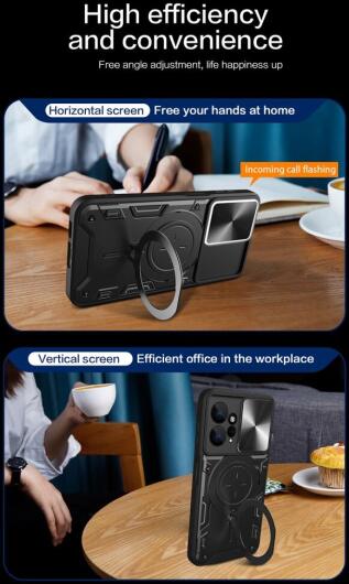 Xiaomi Redmi Note 12 Hoesje met Camera Slider en Kickstand Zwart afbeelding 6