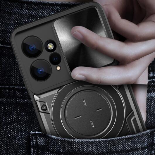 Xiaomi Redmi Note 12 Hoesje met Camera Slider en Kickstand Zwart afbeelding 9