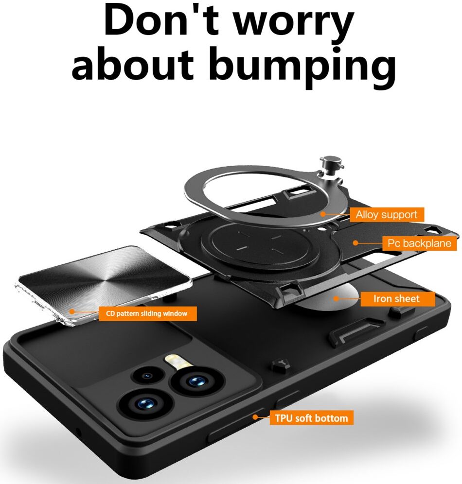 Xiaomi Redmi Note 12 5G/Poco X5 Camera Slider en Kickstand Ring Zwart afbeelding 5