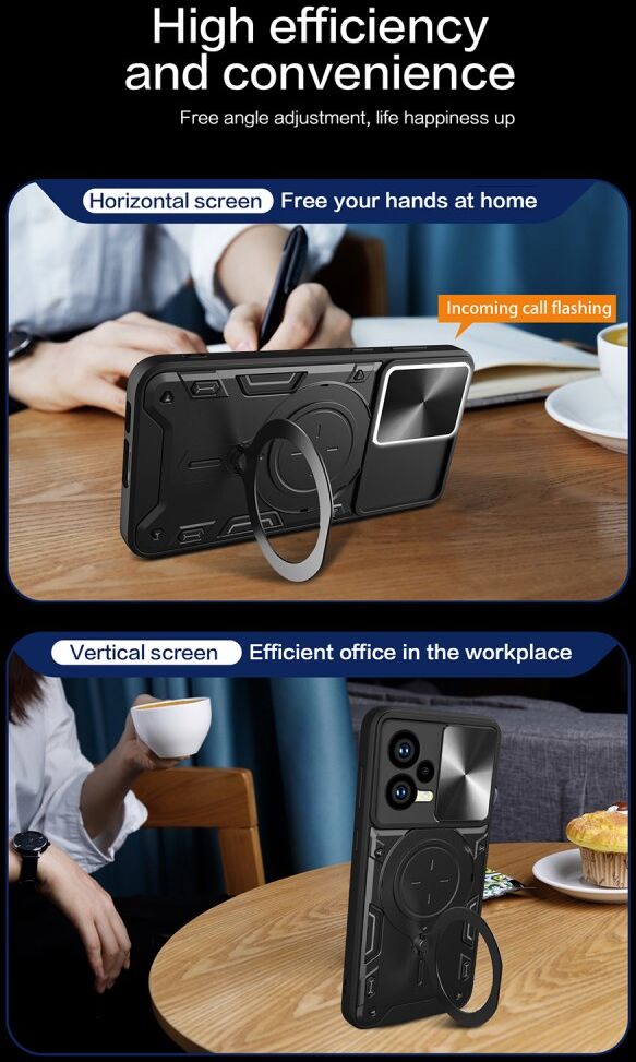Xiaomi Redmi Note 12 5G/Poco X5 Camera Slider en Kickstand Ring Zwart afbeelding 6