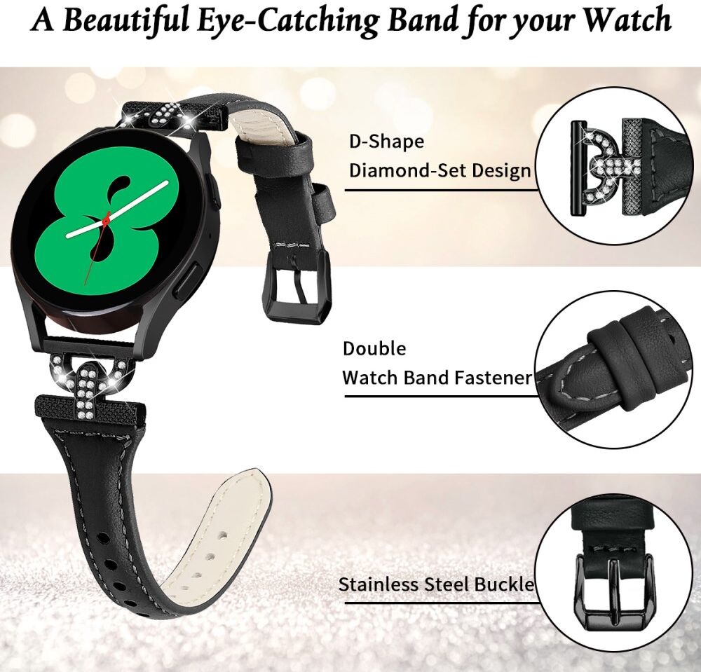 Universeel Smartwatch 20MM Bandje Echt Leer met Gespsluiting Zwart afbeelding 3