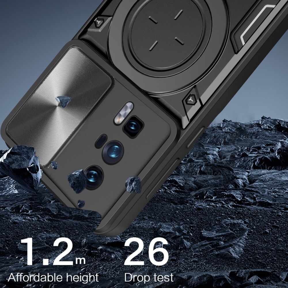 Xiaomi Poco F5 Pro Hoesje Camera Slider en Kickstand Back Cover Zwart afbeelding 5