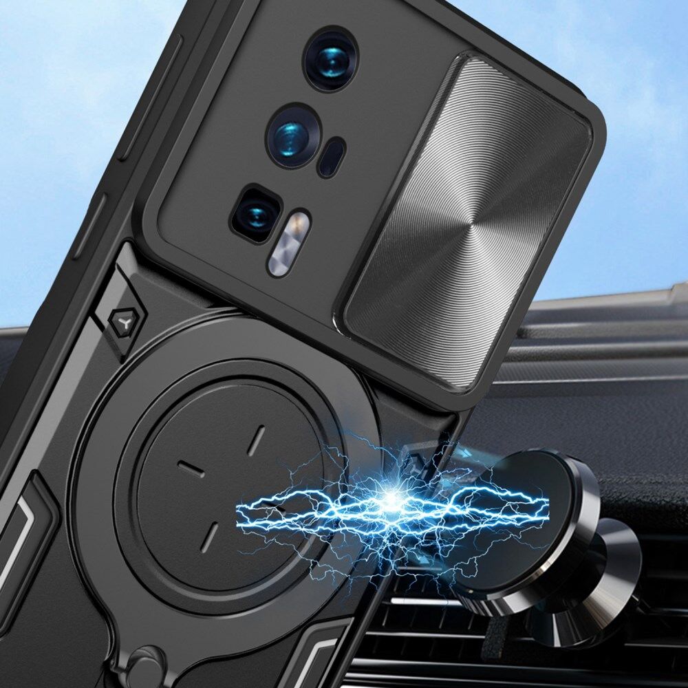 Xiaomi Poco F5 Pro Hoesje Camera Slider en Kickstand Back Cover Zwart afbeelding 3