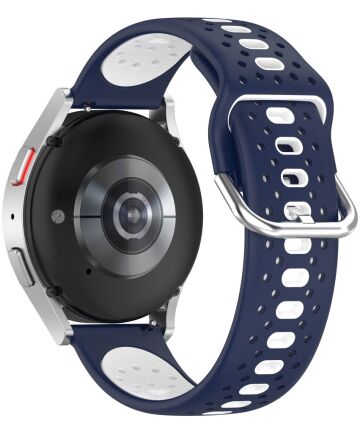Universeel Smartwatch 20MM Bandje - Siliconen - Gespsluiting - Blauw Wit Bandjes