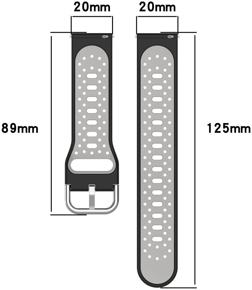 Universeel Smartwatch 20MM Bandje - Siliconen - Gespsluiting - Wit Zwart afbeelding 6