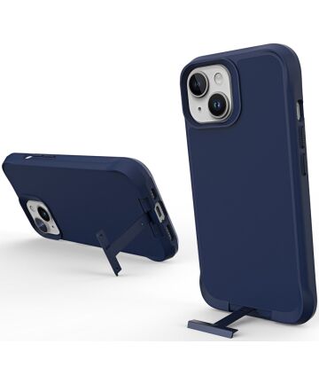 Apple iPhone 15 Hoesje Metalen Kickstand Back Cover Blauw Hoesjes