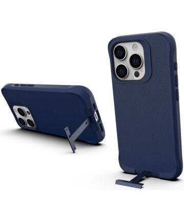 Apple iPhone 15 Pro Hoesje Metalen Kickstand Back Cover Blauw Hoesjes