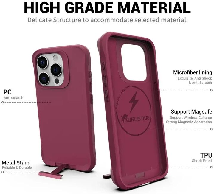Apple iPhone 15 Pro Hoesje Metalen Kickstand Back Cover Rood afbeelding 8