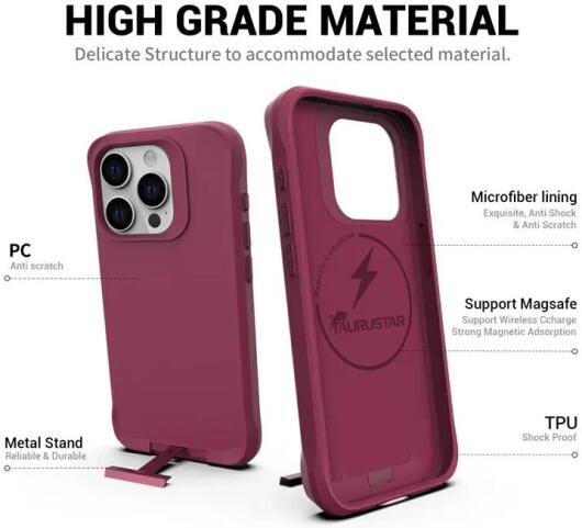 Apple iPhone 15 Pro Hoesje Metalen Kickstand Back Cover Rood afbeelding 8