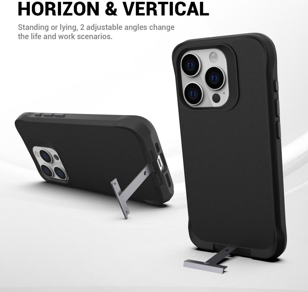 Apple iPhone 15 Pro Max Hoesje Metalen Kickstand Back Cover Zwart afbeelding 7