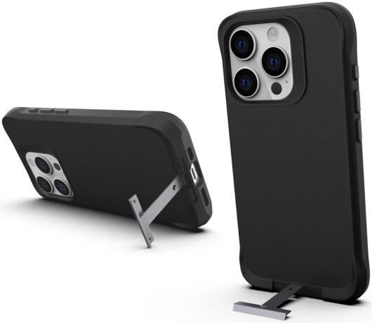 Apple iPhone 15 Pro Max Hoesje Metalen Kickstand Back Cover Zwart afbeelding 1