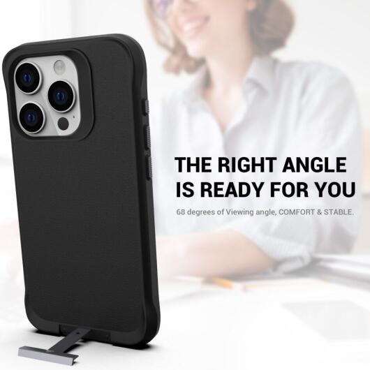 Apple iPhone 15 Pro Max Hoesje Metalen Kickstand Back Cover Zwart afbeelding 5