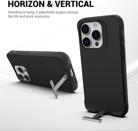 Apple iPhone 15 Pro Max Hoesje Metalen Kickstand Back Cover Zwart afbeelding 7