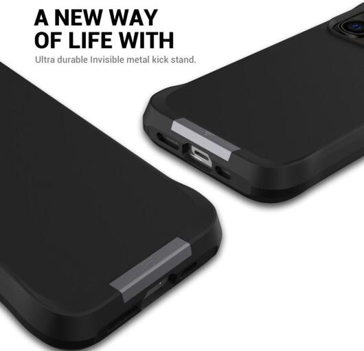 Apple iPhone 15 Pro Max Hoesje Metalen Kickstand Back Cover Zwart afbeelding 8