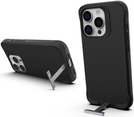 Apple iPhone 15 Pro Max Hoesje Metalen Kickstand Back Cover Zwart