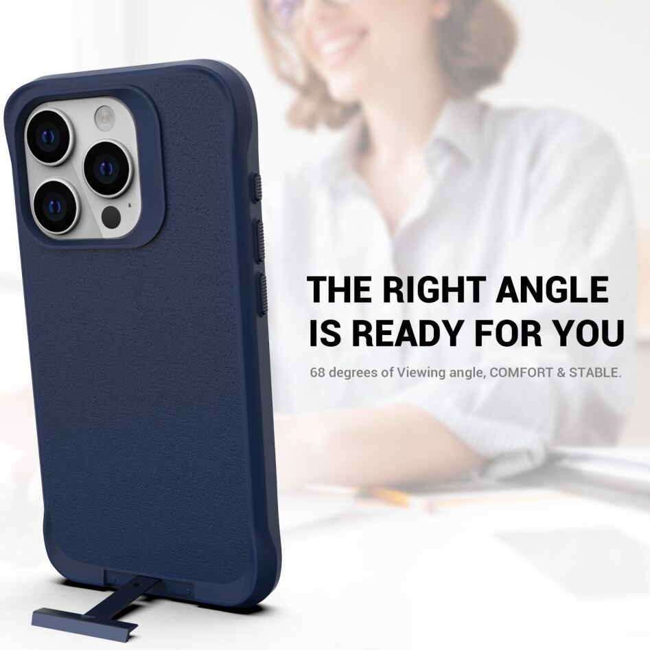 Apple iPhone 15 Pro Max Hoesje Metalen Kickstand Back Cover Blauw afbeelding 5