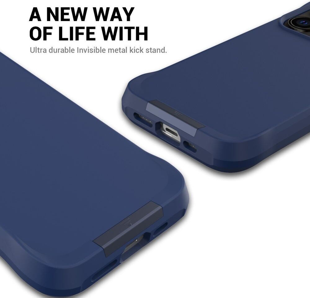 Apple iPhone 15 Pro Max Hoesje Metalen Kickstand Back Cover Blauw afbeelding 8