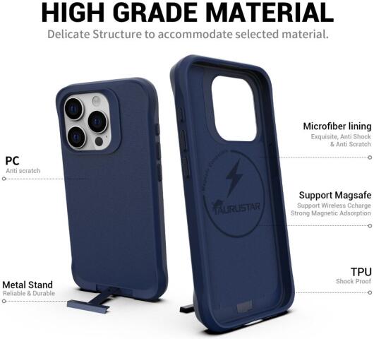 Apple iPhone 15 Pro Max Hoesje Metalen Kickstand Back Cover Blauw afbeelding 2