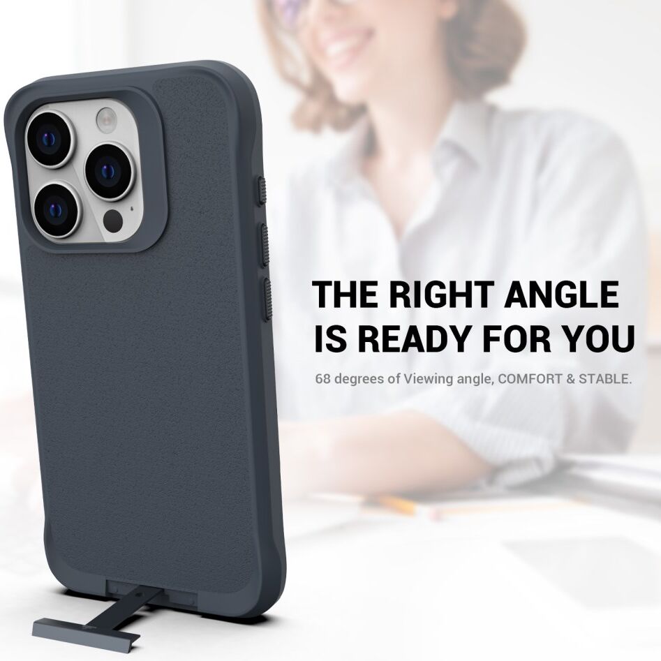 Apple iPhone 15 Pro Max Hoesje Metalen Kickstand Back Cover Grijs afbeelding 5