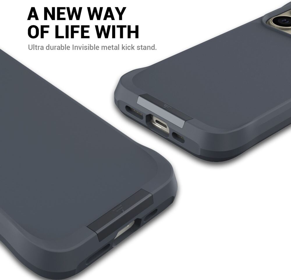 Apple iPhone 15 Pro Max Hoesje Metalen Kickstand Back Cover Grijs afbeelding 8